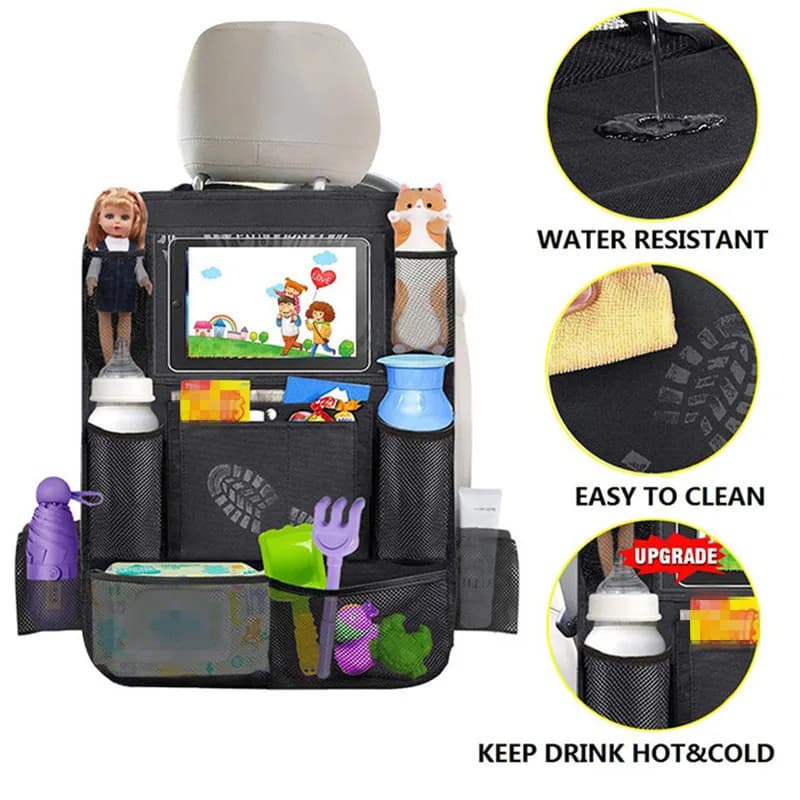 Auto-Rücksitz-Organizer für Kinder mit Touchscreen, Tablet-Halter, automatische Aufbewahrungstaschen, Abdeckung, Sitzrückenschutz für Reisen