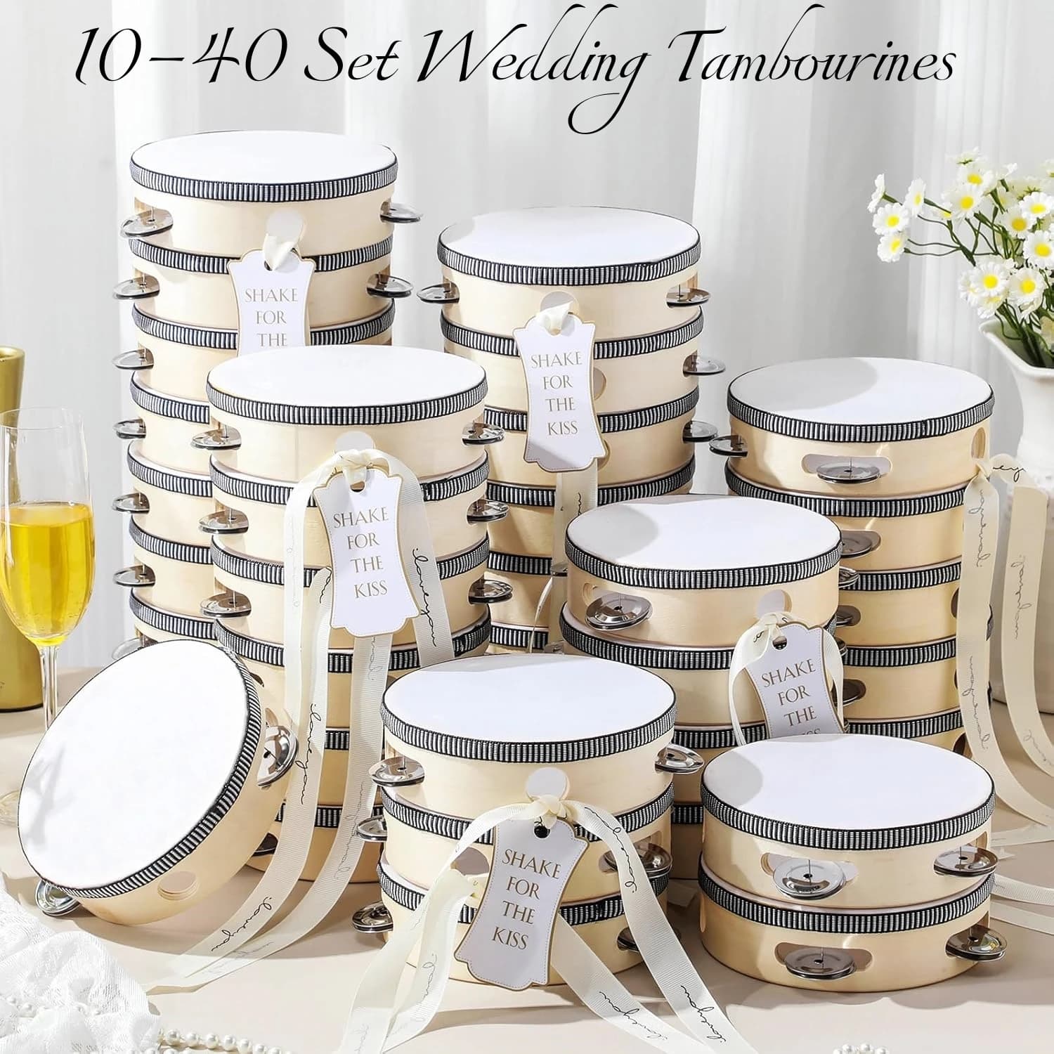 10–40 Set Hochzeits-Tamburine für Erwachsene, Handtrommeln, Geräuschmacher, Musikinstrumente, Tamburin für Kirchenpartybevorzugung, 10,2/6/8 Zoll