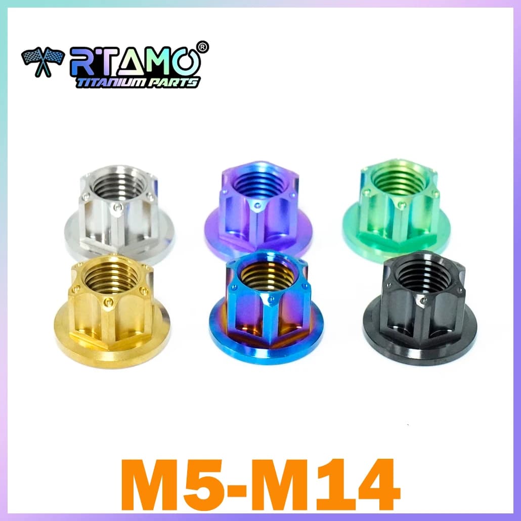 RTAMO Muttern aus Titanlegierung, M5, M6, M8, M10, M12 x 1,25/1,5/1,75 P, M14 x 1,5 P, Torx-Mutter, Ti-Befestigungselement, Fahrrad- und
