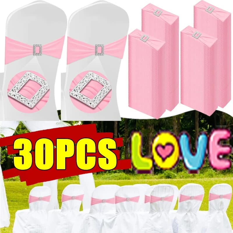 30PCS Spandex Stuhl Schärpen Bögen Stretch Stuhl Abdeckung Band mit Schnalle Slider Elastische Stuhl Krawatten Hochzeit Bankett Party Event decor