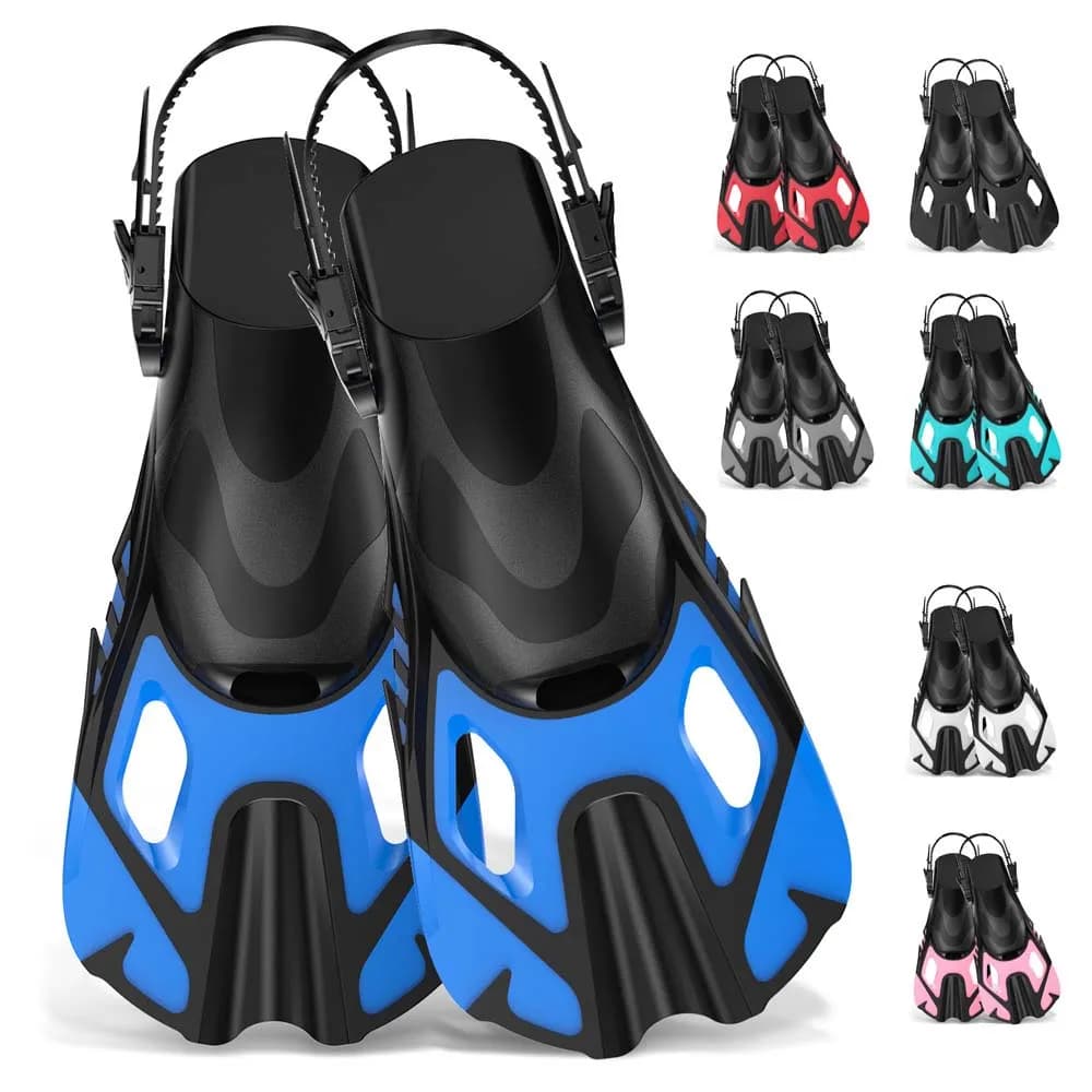 Schnorchelflossen, Schwimmflossen, Reisegröße, kurz, verstellbar, zum Schnorcheln, Tauchen, Erwachsene, Männer, Frauen, Unisex, offener Absatz,