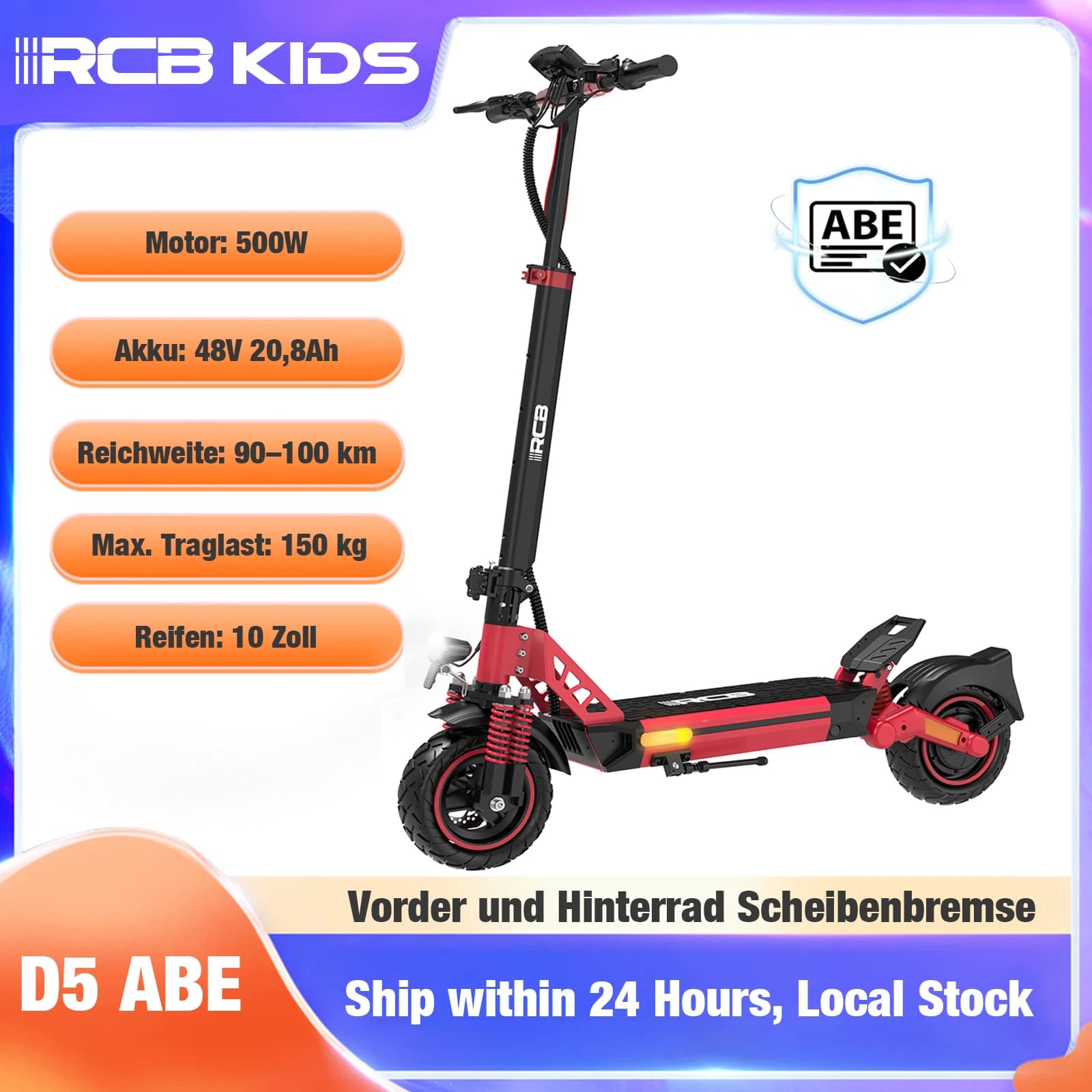 D5 ABE/D5 Pro ABE klappbarer Elektroroller für Erwachsene mit ABE Straßenzulassung 48V 500W 20.8Ah 27Ah Akku 10 Zoll Reifen Doppelstoßdämpfung zum