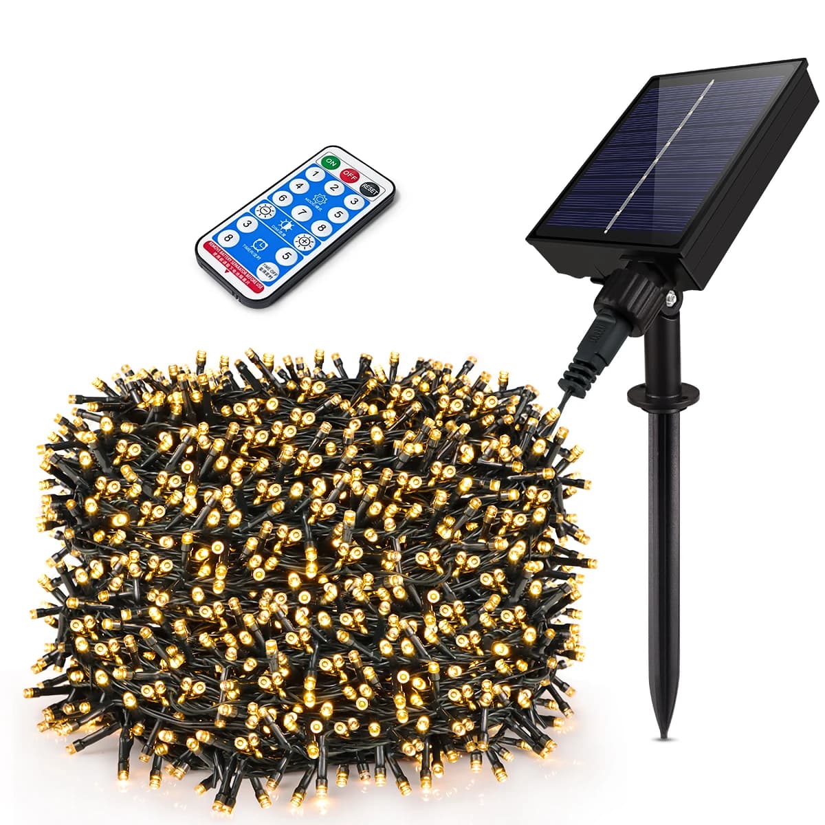 Solar-Lichterkette für den Außenbereich, 100 m, 1000 LEDs, wasserdicht, Girlande, großes Solarpanel, Schnellladelampe, Weihnachtsgarten-Dekoration