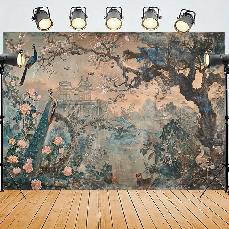 1 Stück Pfauen-Garten-Wandteppich, Kunstblumen-Wandbehang, Wandteppich im Art-Deco-Stil für Schlafzimmer, Wohnzimmer, Dekoration, 100 x 230 cm