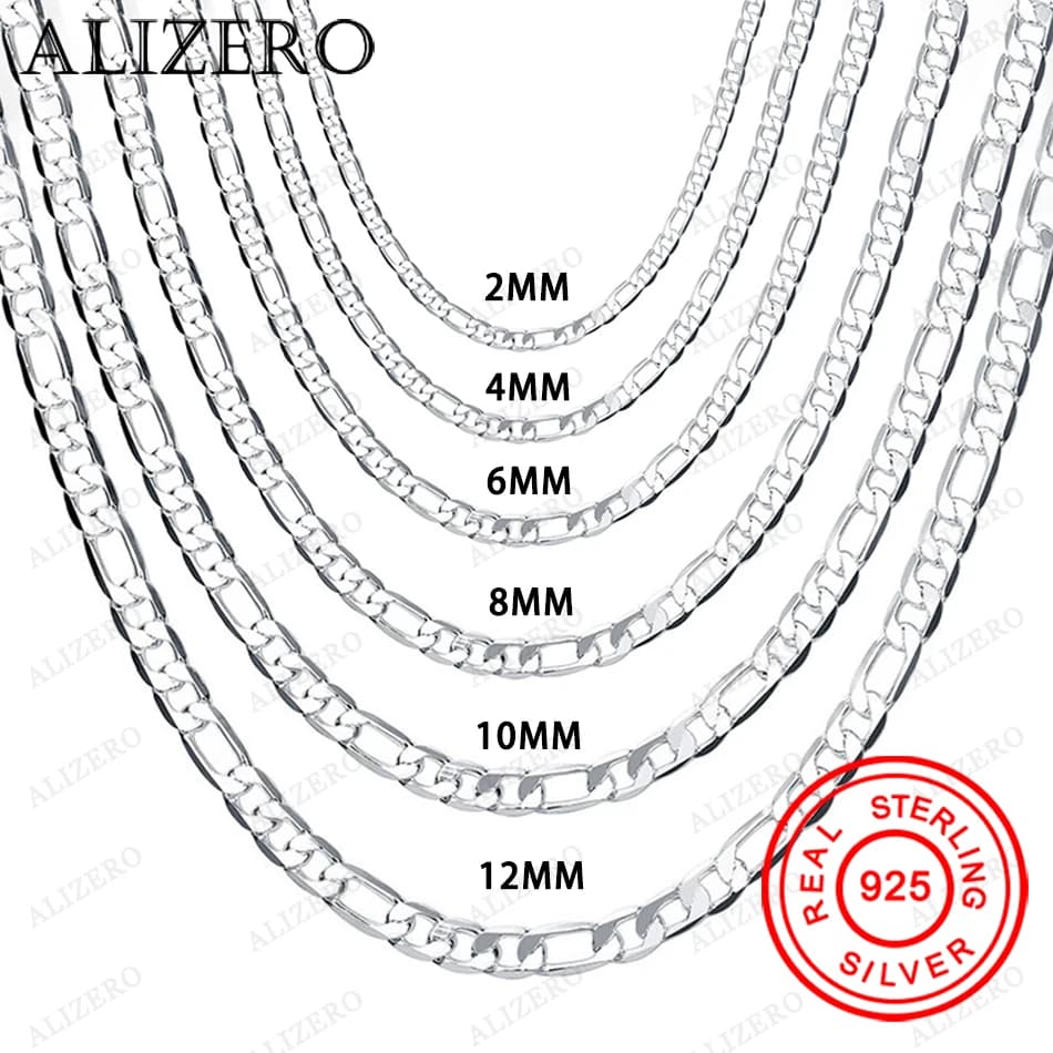 Herren-Halskette aus 925er-Sterlingsilber, 2/4/6/8/10/12 mm, 40–75 cm, Figaro-Kette, Halskette, Karabinerverschluss, für Männer und Frauen,