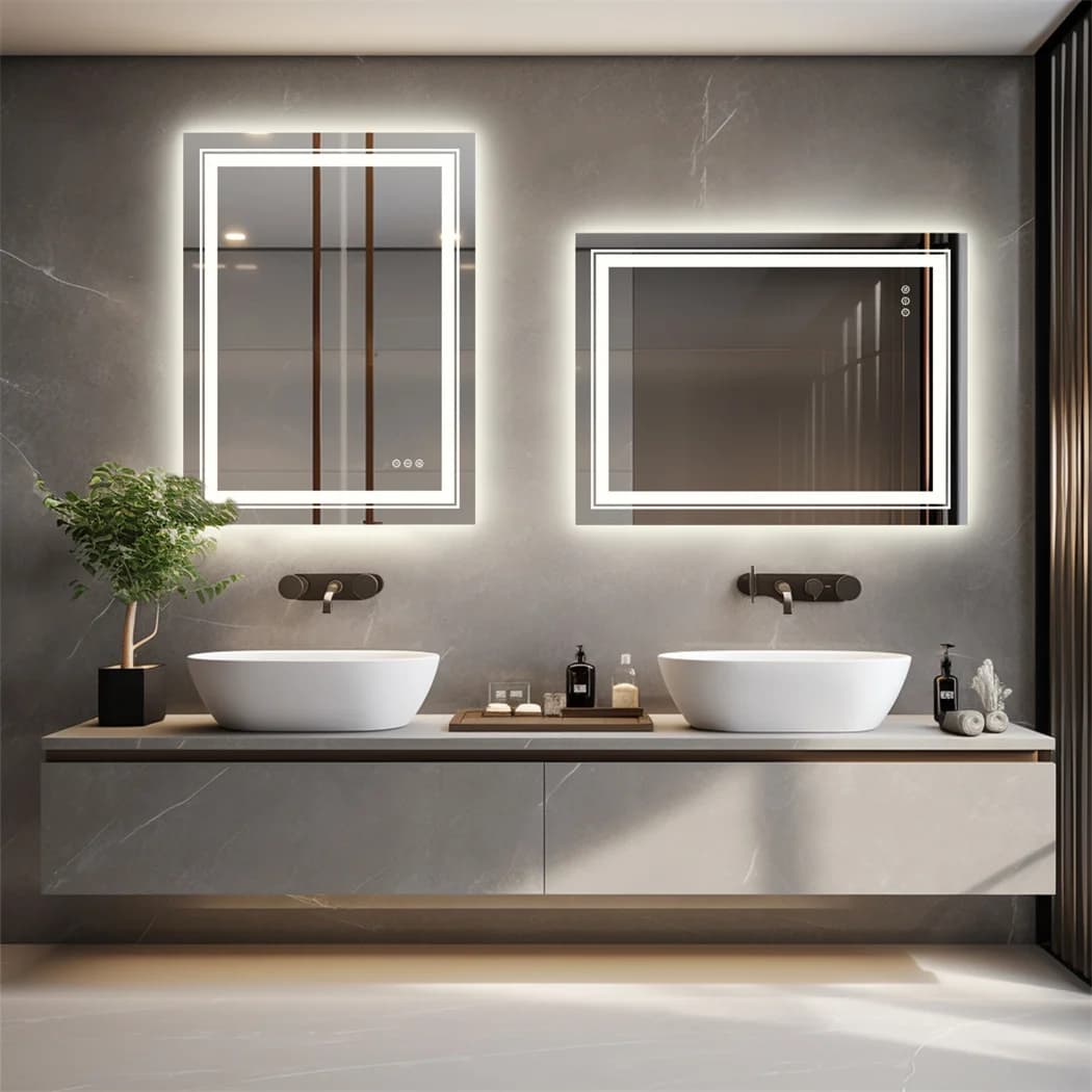 LUVODI 70*90cm Rechteckiger LED-Beleuchteter Badezimmerspiegel zum Rasieren und Schminken mit Antibeschlag-Funktion Wandmontierter