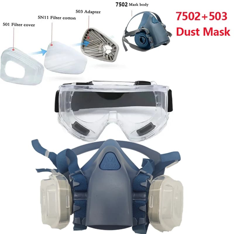 Silikon 7502 halbes Gesicht Staubmaske mit 503 5N11 Filter Baumwolle Schutzbrille Set für Arbeit Schleifen Staub Farbe Spray Dekoration Arbeit