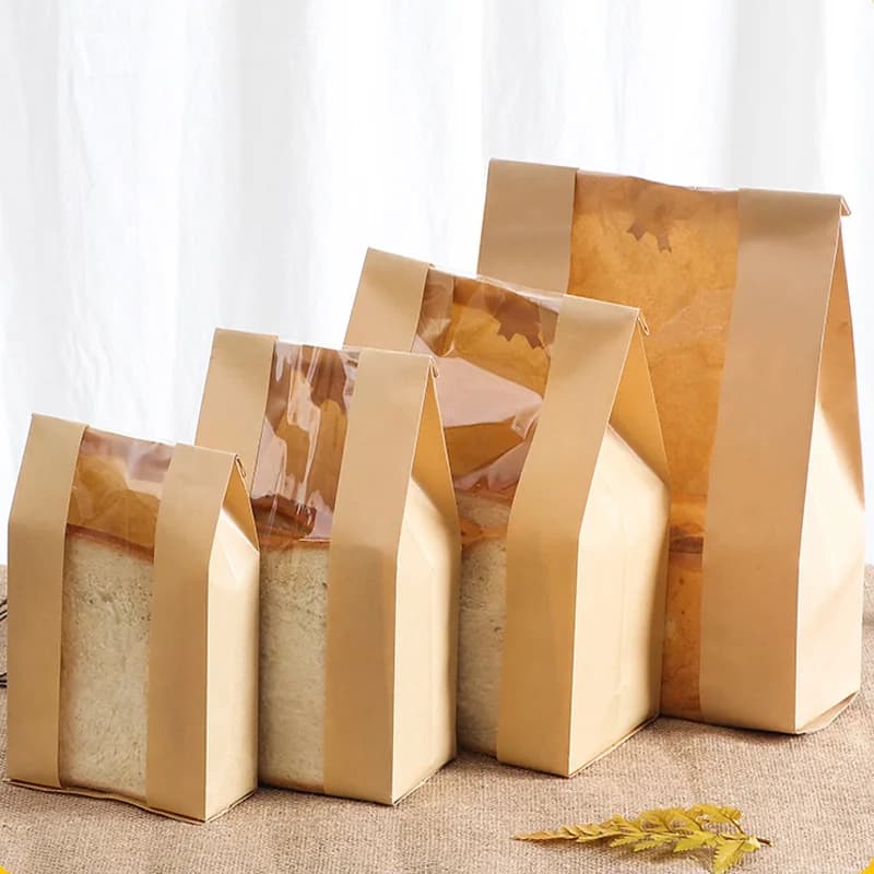 50 stücke Kraft Papier Tasche Mit Fenster Brot Verpackung Taschen Handgemachte Toast Keks Süßigkeiten Verpackung Pounches Backen Liefert Party