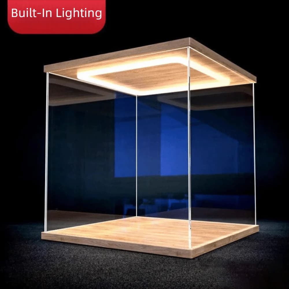 Klare Acryl-Vitrine Hochtransparente Ring-LED-Beleuchtung Aufbewahrungsbox Moderner Stil Staubdichte Ausstellungsbox