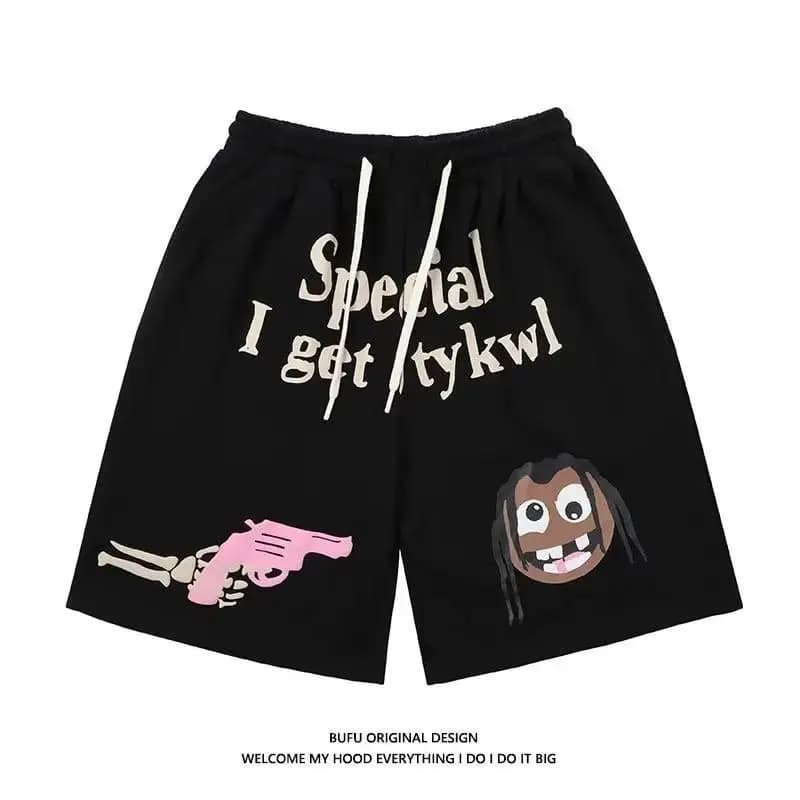 Sommer Shorts Gun Element Druck Frauen Mann Knie Hosen Harajuku weibliche Lose Hohe Taille Fünf Punkt Hosen Cartoon y2k Mann shorts