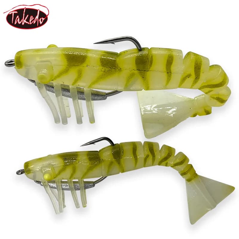TAKEDO 90mm 8g 120mm 17g 3 Teile/satz TPR Drity Garnelen 2/0 5/0 VMC Haken Meer angeln Köder Künstliche Garnelen Köder Weiche Angeln Köder