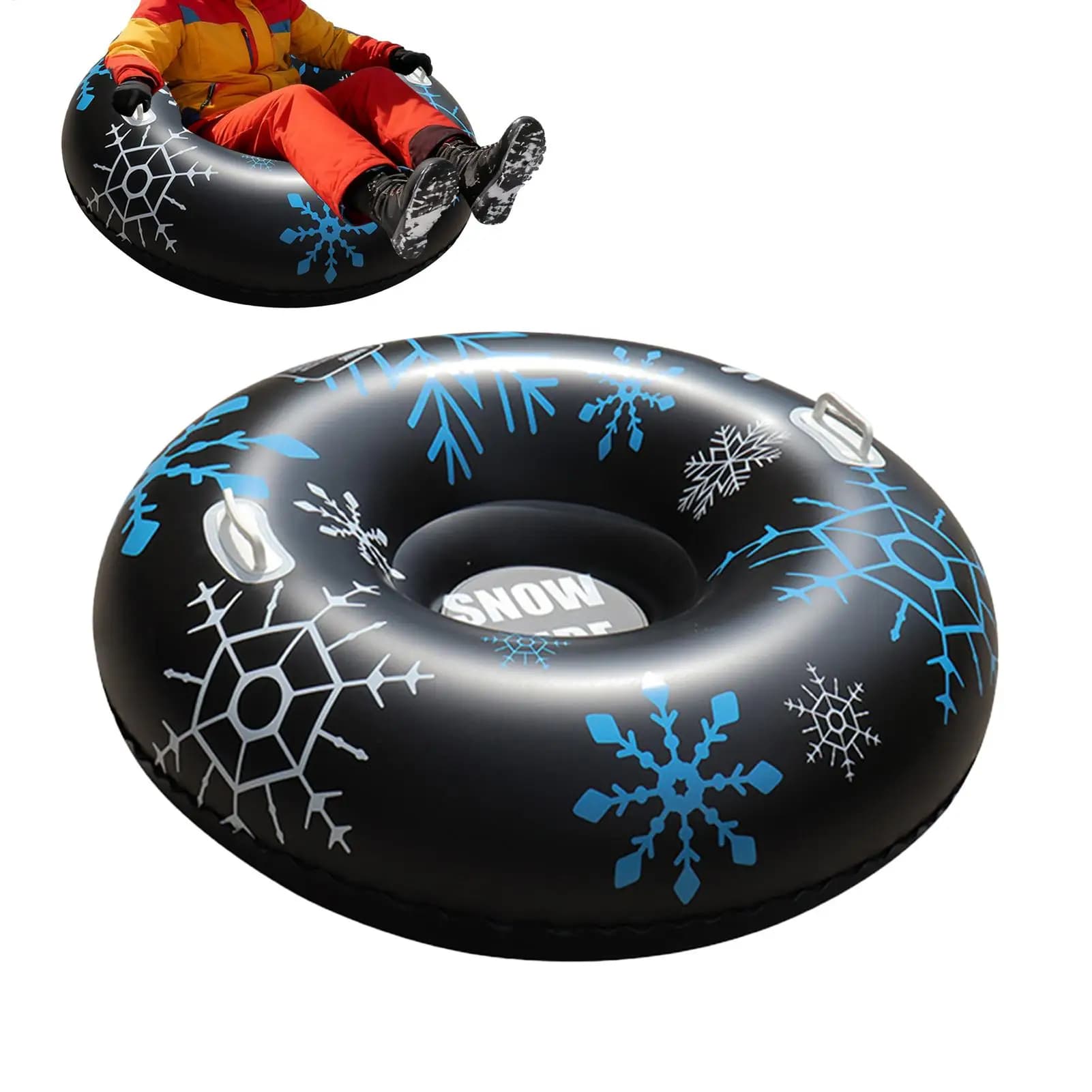 Robuster aufblasbarer Schneeschlauch 35,43 Zoll, verdickter PVC-Schlitten mit Doppelgriffen, Winter-Schlittenschlauch für Skigames (zufällige Farbe)