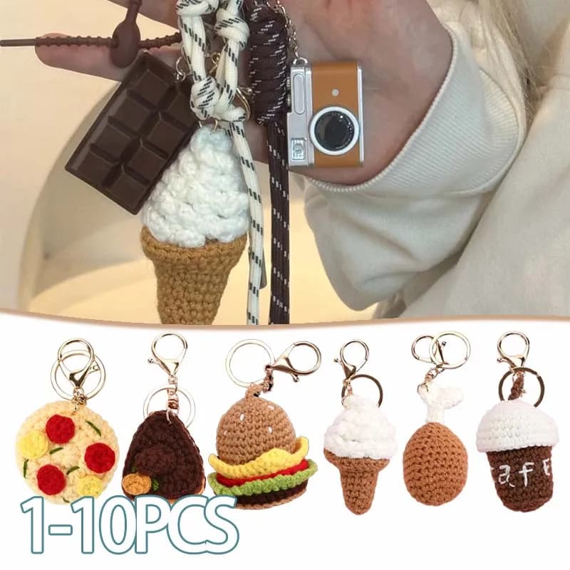 1-10PCS Kreative Stricken Schlüsselbund Cartoon DIY Burger Eis Anhänger Schlüsselbund Charme Handgemachte Anhänger für Mädchen Nettes geschenk