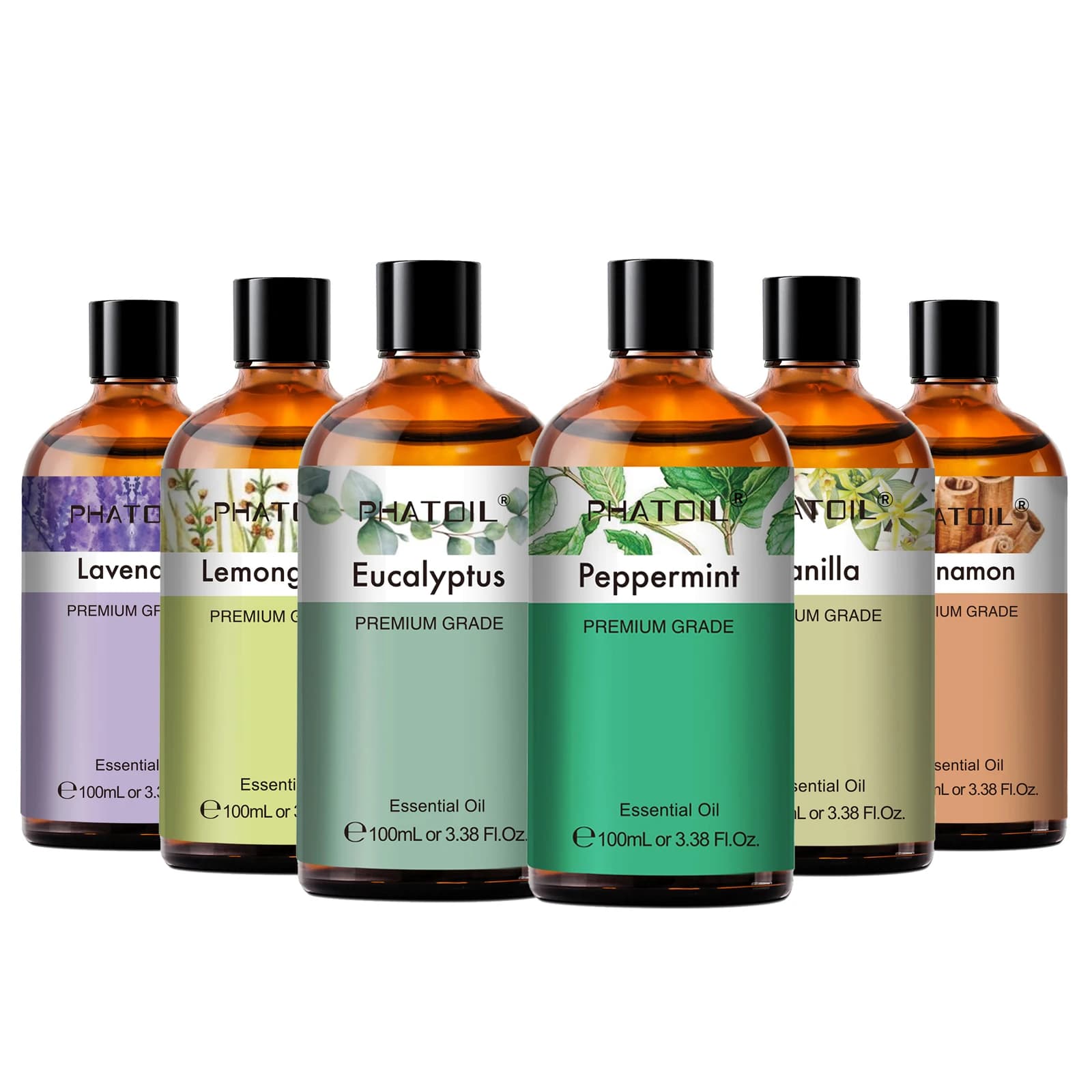 PHATOIL 100 ml reines ätherisches Öl für Diffusor, Aromatherapie, Lavendel, Eukalyptus, Vanille, Ylang-Ylang, Zimt, Aroma, ätherische Öle
