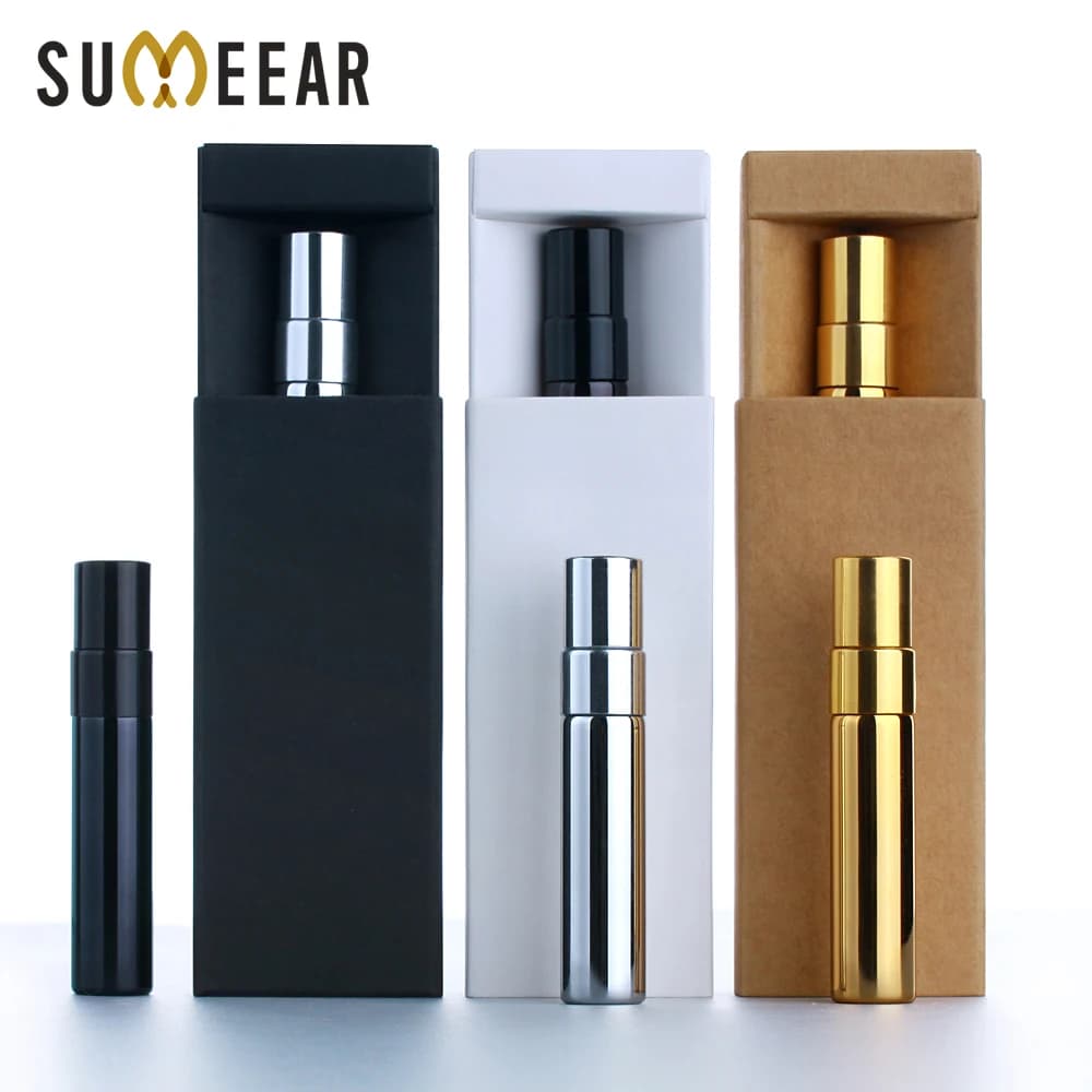 10//50pcs 5ml Parfüm flasche Gold Silber Schwarz Flaschen zerstäuber mit passender schwarz weißer Box Sprüh flaschen Probe