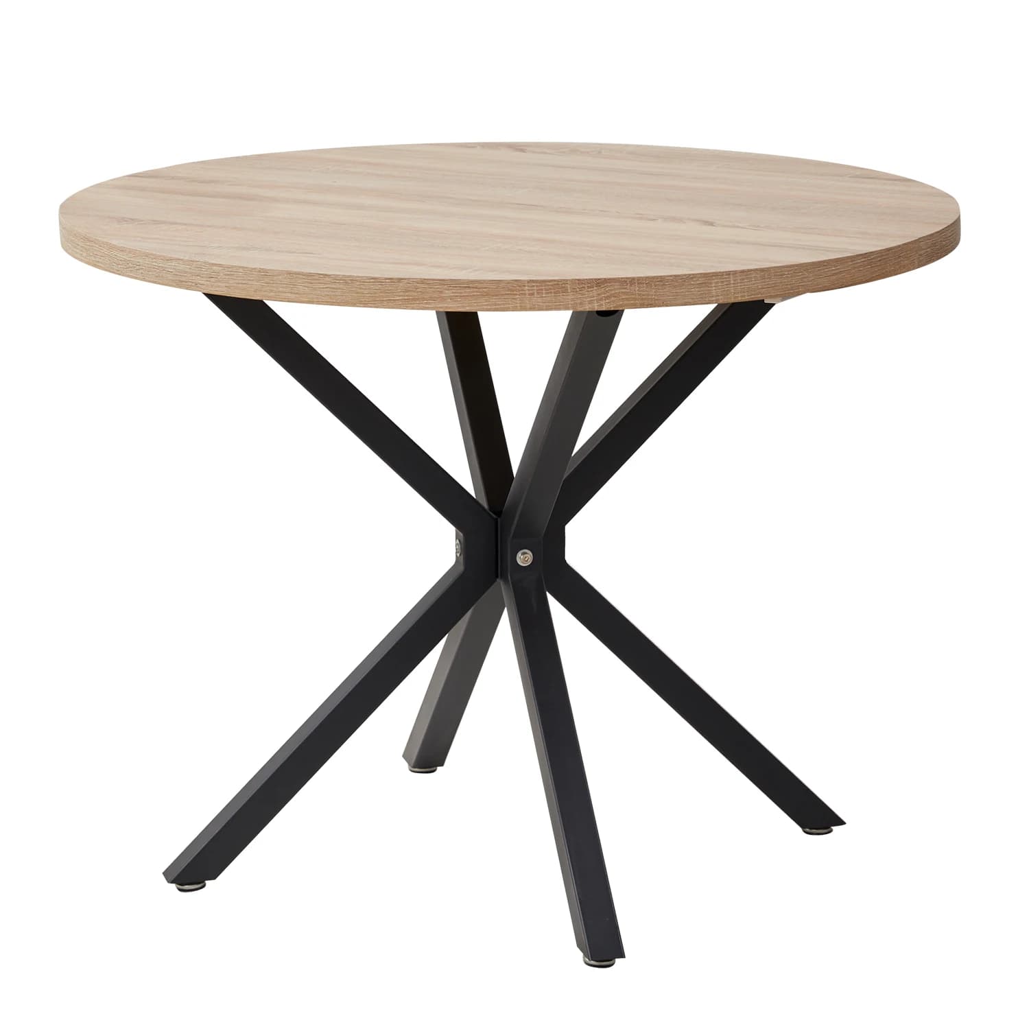 EGOONM Nordischer runder Tisch, Massivholztisch mit Holzdeckel und Stahlrahmen, Couchtische, Wohnzimmer, Büro, Wohnmöbel, 100 cm