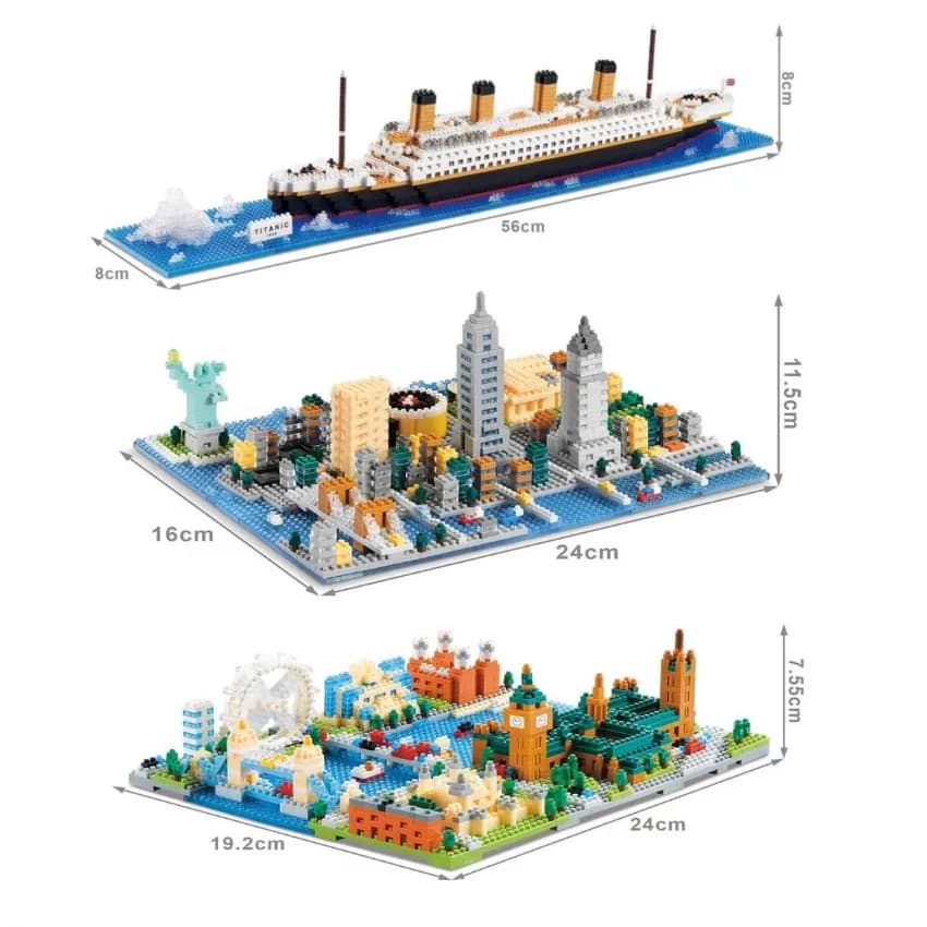 Mini Baustein New York London Architektur RMS Titanic Schiff Diamant Partikel DIY Miniatur Ziegel Kinder Lernspielzeug