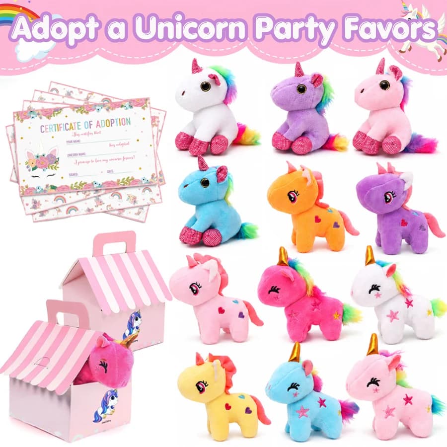 8-36 Sets Einhorn-Party-Geschenke Adopt Me Einhorn Plüschtier Schlüsselanhänger mit Karte und Haus für Mädchen-Geburtstagsfeier