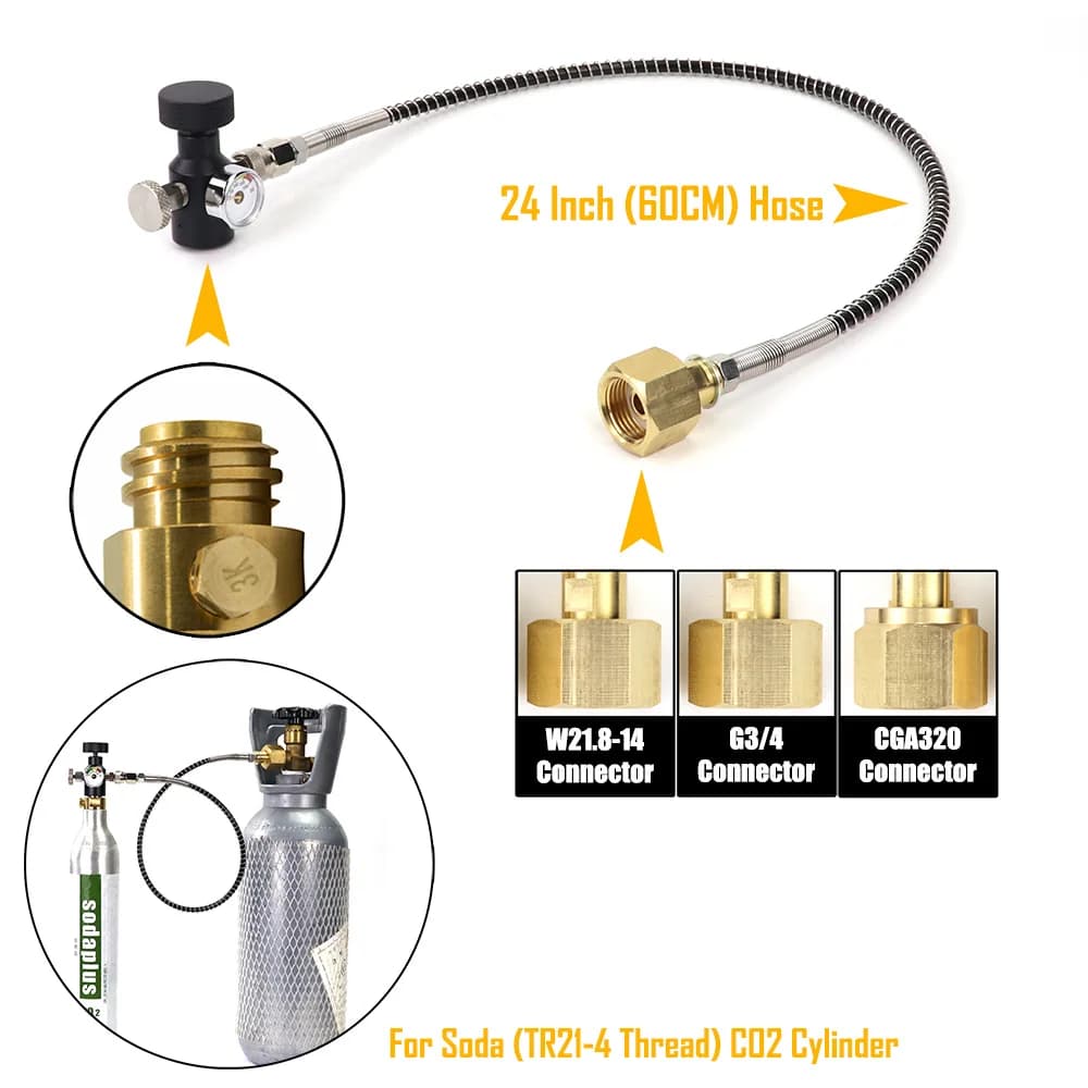 CO2-Zylinder-Tank-Nachfülladapter-Schlauchlehre-Set für Sodastream zum Aufladen von Nachfüllen von CO2 mit W21.8-14 G3/4 CGA320-Anschluss