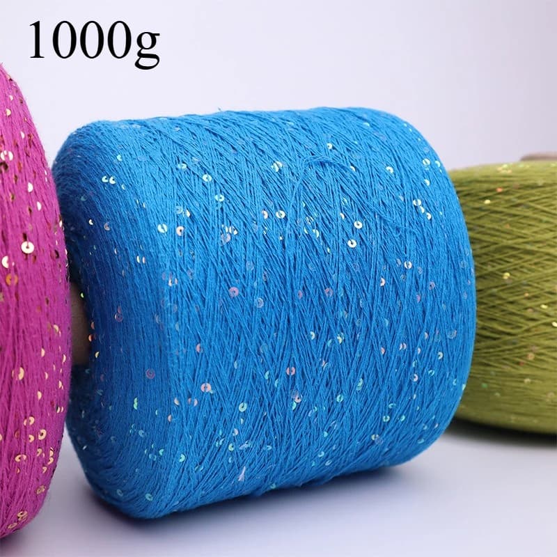 1k vielseitiges Paillettengarn aus reiner Baumwolle, 3mm Perlengarn, DIY Schal Pullover Mode Tasche Häkelgarn, Weihnachtsgeschenk Materialfaden