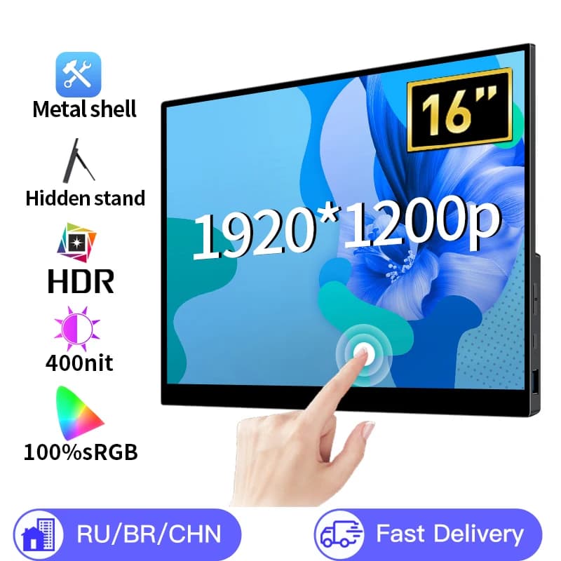 16-Zoll-tragbarer Monitor 1920 * 1200P Touchscreen 100 % SRGB-Gaming-Computer-Display für Steam Deck Laptop Switch PS4 PS5 Xbox