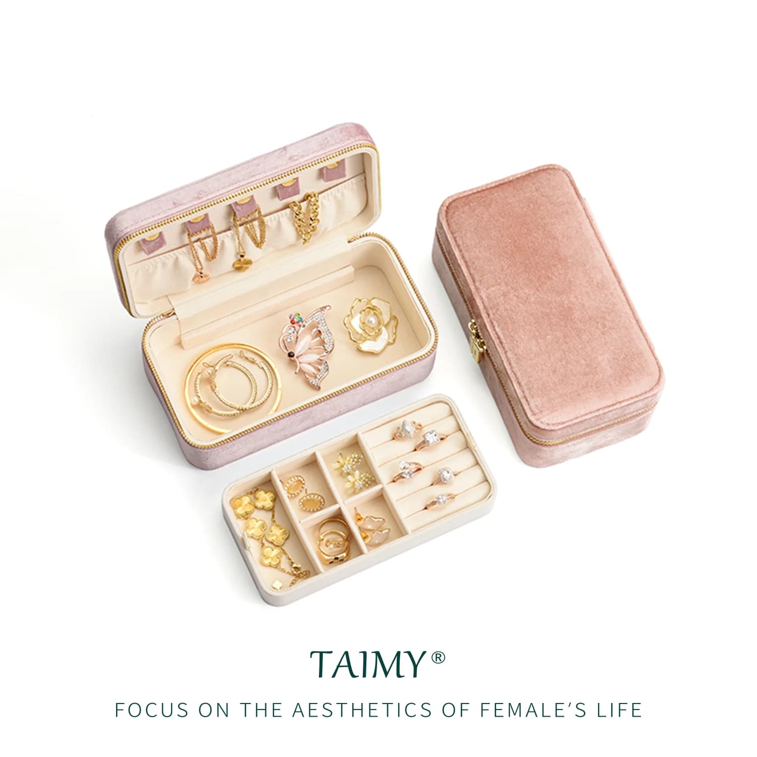 Schmuckschatulle aus Sakura-Rosa-Samt für Frauen, Anhänger, Ringe, Ohrringe, Schlüssel-Organizer, personalisierte Geschenke, individuelles Logo,