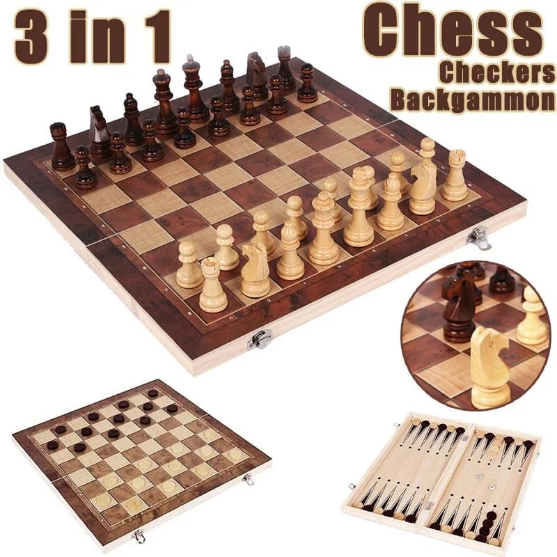 Neues Design, 3-in-1, Holzschach, Backgammon, Dame, Reisespiele, Schachspiel, Brett, Drafts, Unterhaltung, Weihnachtsgeschenk