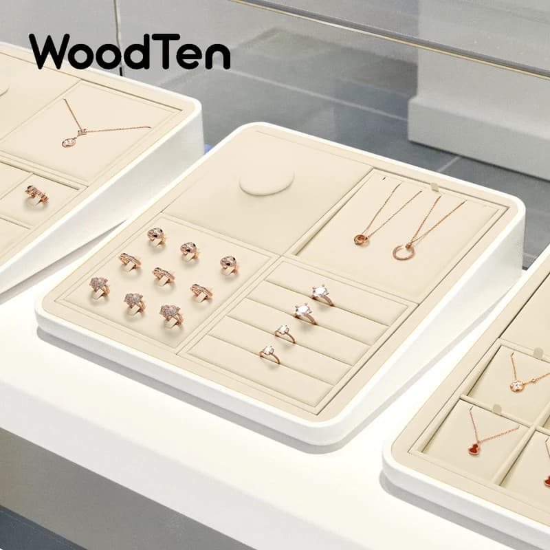 Woodten Schmuck Display Prop Tray frei kombiniert beliebte Schmuck Display Stand Aufbewahrung stablett Ring Ohrring Halskette Organizer Set