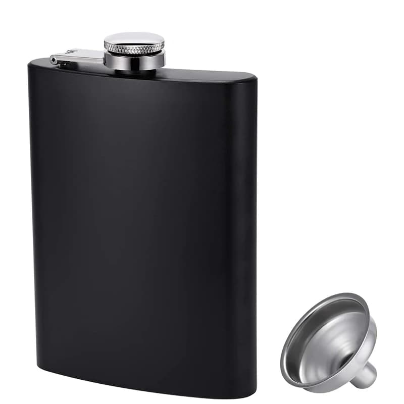 LMETJMA Mattschwarzer Flachmann für Likör, Edelstahl, auslaufsicher, mit Trichterflaschen-Set, Trink-Whisky-Flasche KC0454