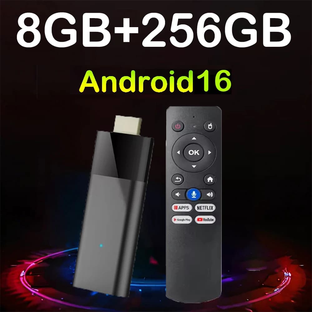 2026 Q12 Mini TV Stick Android 16 8K 8GB 32GB 128GB 256GB Google Assistant Sprachfernbedienung BT6.0 Android16 Media Player Set-Top-Box
