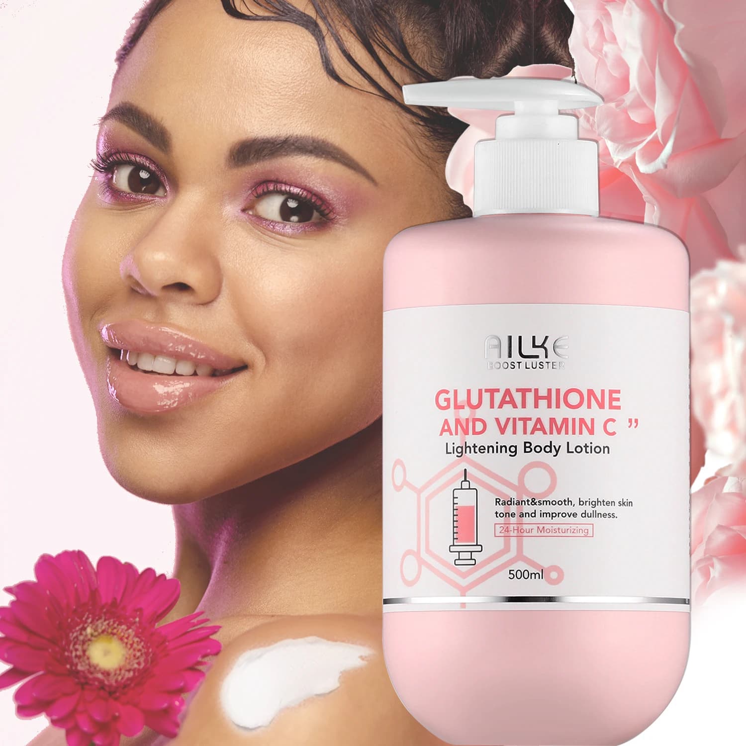 AILKE Vitamin C und Glutathion aufhellende Körperlotion, gleichmäßiger Hautton, aufhellend, Hals, Ellenbogen, Achselhöhlen, Beine, leuchtende