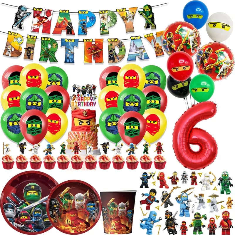 Ninja Go Luftballons Geburtstagsparty Dekoration Einwegbecher Teller Lego Latex Ballon Tischdecke Banner für Kinder Babyparty
