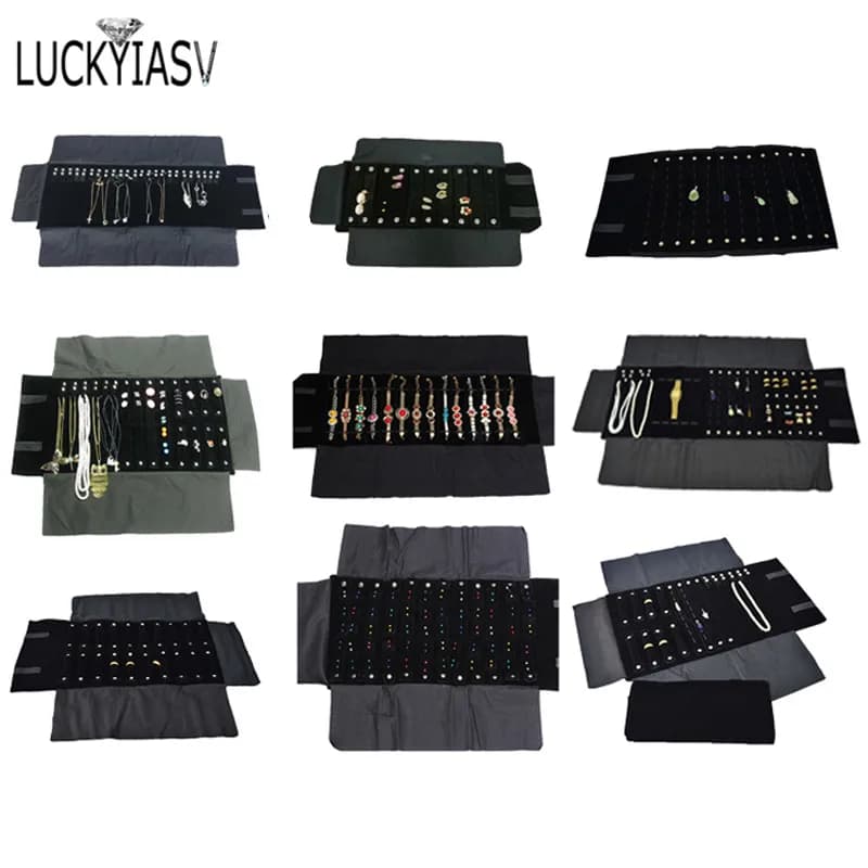 Großhandel Schmuck Rollt asche tragbare Trage tasche schwarz Samt Veranstalter multifunktion ale Halskette Ringe Ohrringe Aufbewahrung sbox