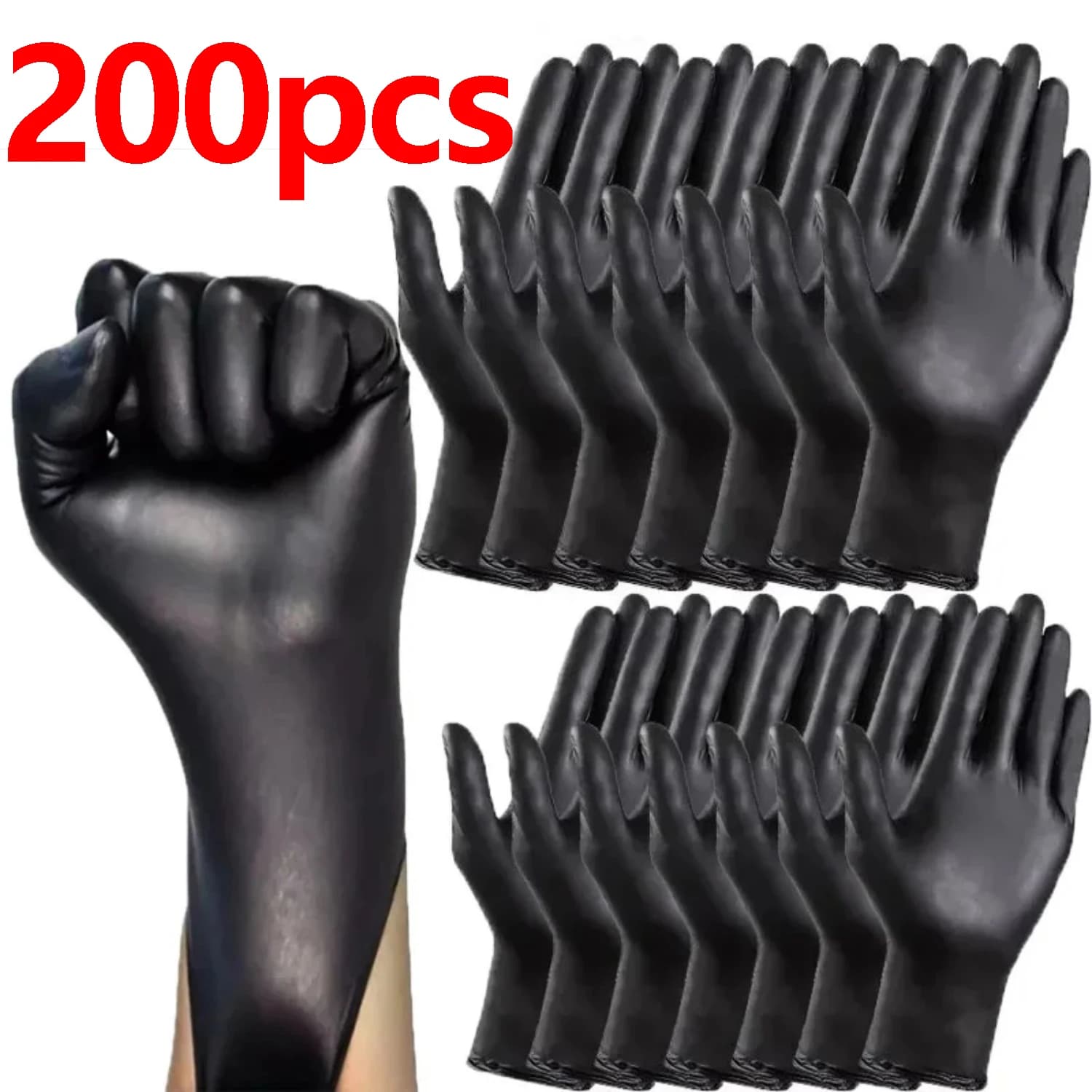 100/200 Stück Einweg-Nitrilhandschuhe, schwarz, latexfrei, wasserdicht, langlebig, für Küche, Lebensmittelverarbeitung, Schönheitssalon,