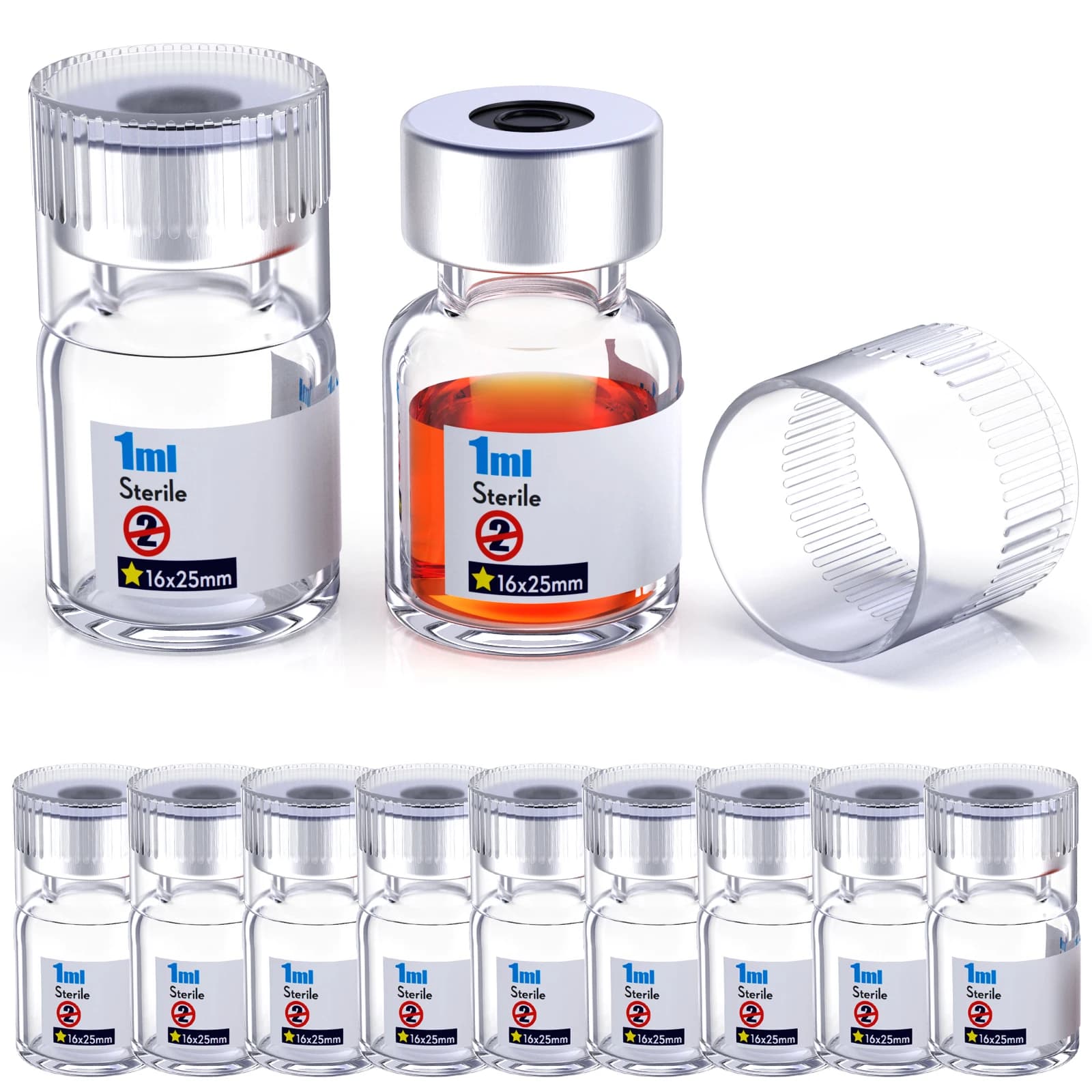 Sterile leere Fläschchen mit Wiederverwendbarem Verschluss und 13/20 mm Selbstheilender Injektionsöffnung, Glasfläschchen mit Schnallenverschluss,