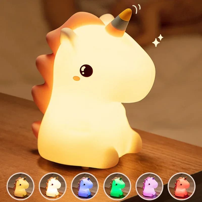 Einhorn Niedliches Silikon-LED-Nachtlicht für Kinder, Kinder, USB wiederaufladbar, Cartoon-Tier, Schlafzimmer-Dekor für Touch-Nachtlampe, Geschenke