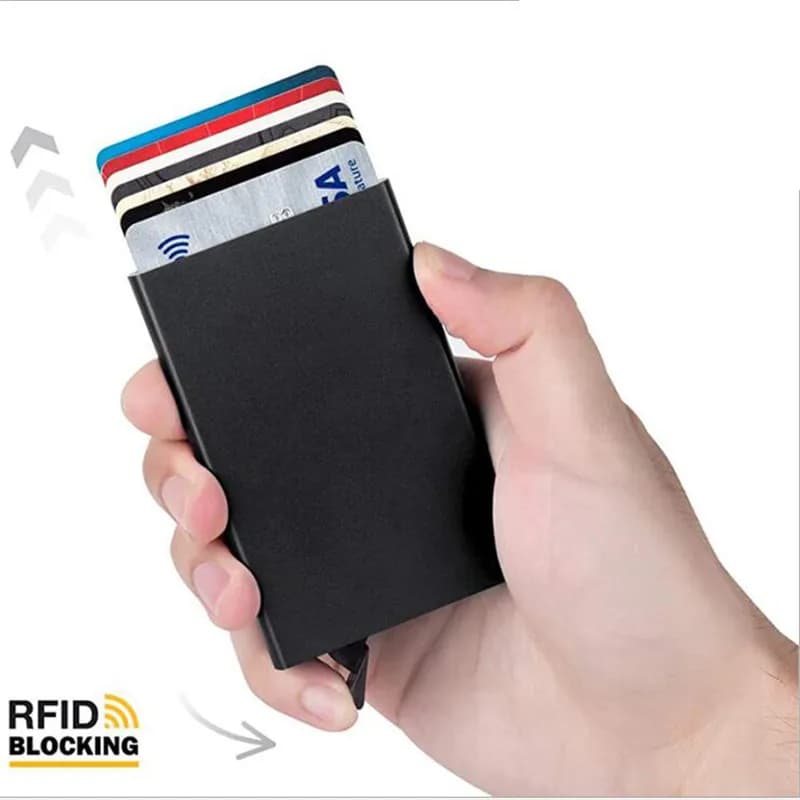 Rfid Smart Brieftasche Karte Halter Metall Dünne Dünne Männer Frauen Brieftaschen Pop Up Minimalistischen Brieftasche Kleine Schwarze Handtasche