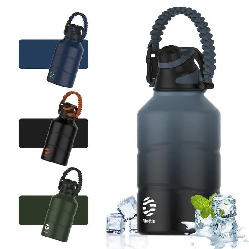 FEIJIAN Thermosflasche 1,9 l, großes Fassungsvermögen, Edelstahl-Thermowasserflasche, Kalt- und Warm-Vakuumflasche mit Seil, Fitnessstudio