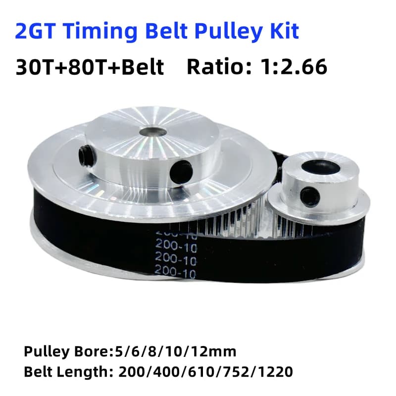 GT2 Zahnriemenscheibe mit 80 Zähnen und 30 Zahnreduzierung, 1:2,66 Öffnung, 5–12 mm, Aluminium-Zahnriemenbreite 6/10 mm, 3D-Drucker-Teile