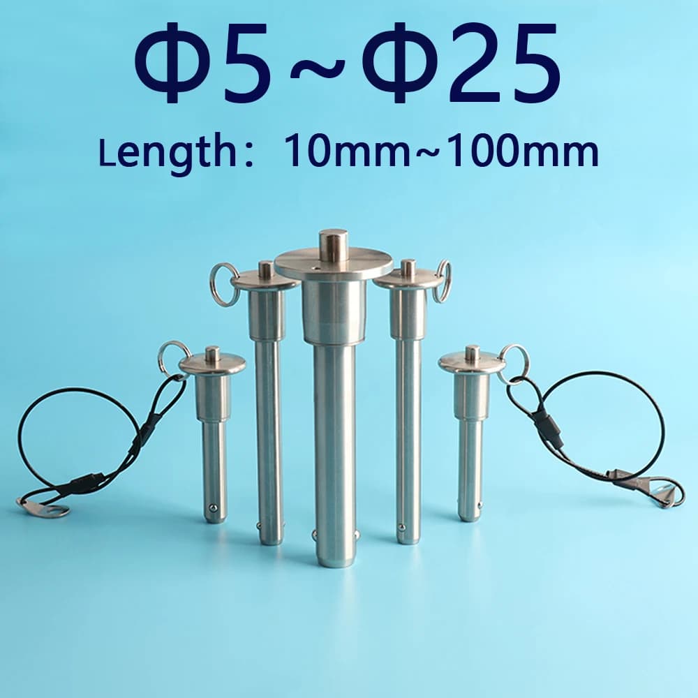 QX110 Komplett aus Edelstahl mit Druckgriff, Knopftyp, Sicherheitspositionierung, Kugelverschlussstift, Marine-Schnellspannstift mit Befestigungsseil