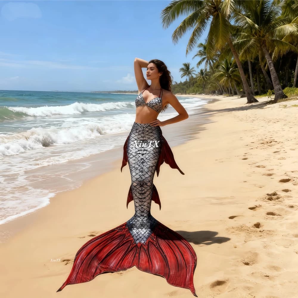 Professioneller Meerjungfrauen-Schwanzanzug für Erwachsene mit realistischen Meerjungfrauenohren, geeignet für Aquarien, Tauchen und Cosplay, in