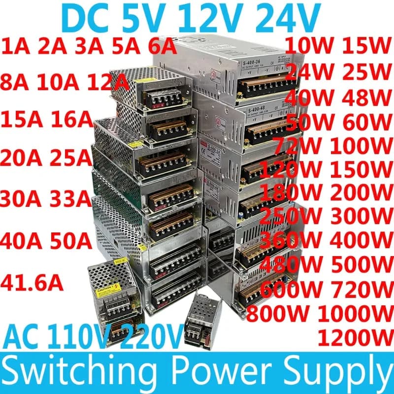 Schaltnetzteil AC 110 V 220 V zu DC 12 Volt 5 V 24 V 5 A 10 A 15 A 20 A 25 A 30 A 50 A 500 W 600 W LED-Streifenlichter Transformatoren SMPS