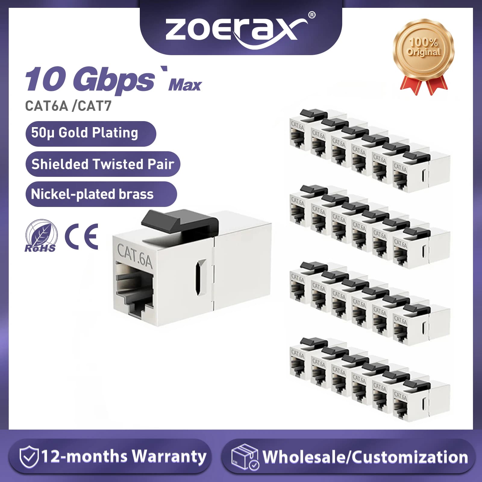 ZoeRax CAT7 CAT6A CAT6-Koppler, RJ45-Keystone-geschirmter Koppler, abgeschirmte Buchse auf Buchse, RJ45-Inline-Koppler, Keystone-Buchse