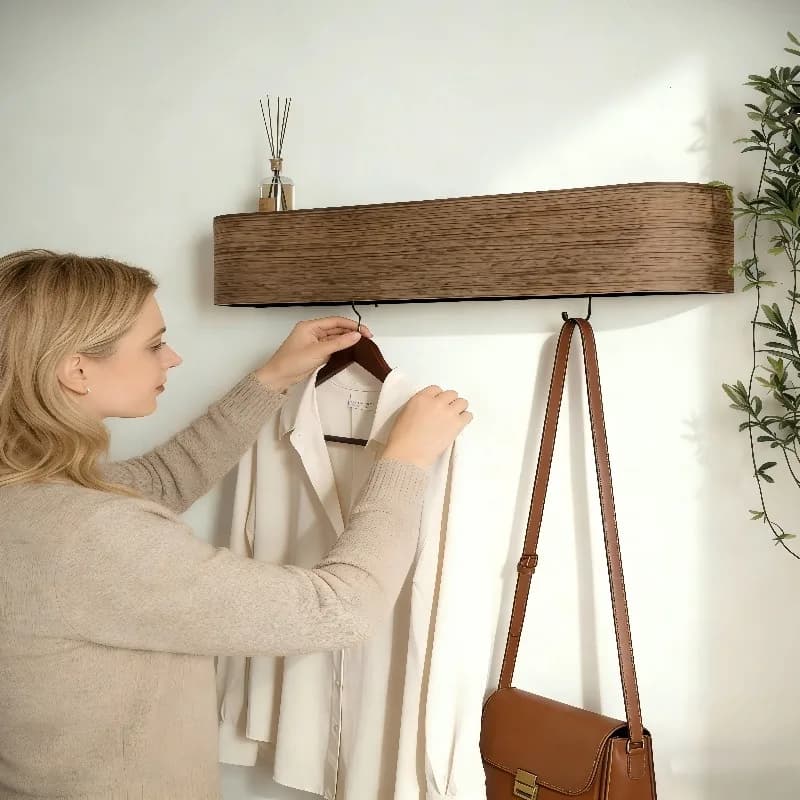 Wandgarderobe Kleiderständer Walnuss Wandhaken, Garderobenständer für den Eingangsbereich, Wandhaken für Mäntel, Furnier-Kleiderhaken
