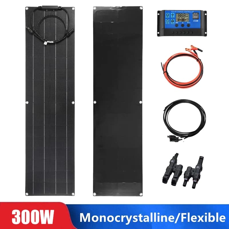 300 W 600 W monokristallines flexibles Solarpanel-Set, 18 V Batterieladesystem für Zuhause, Camping, Auto, Wohnmobil, Boot, netzunabhängig