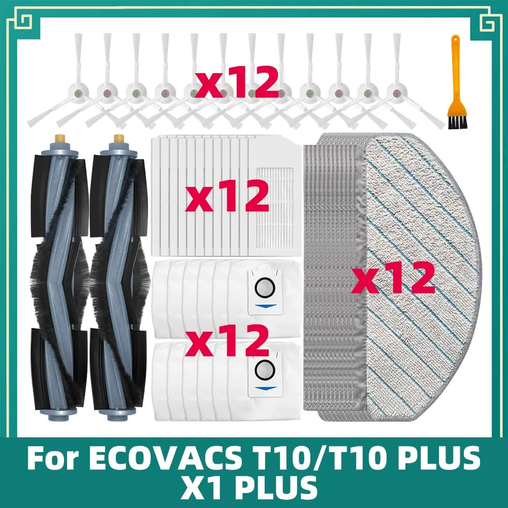 Kompatibel mit ECOVACS T10 / T10 PLUS / X1 PLUS Saugroboter Ersatzteile Haupt- und Seitenbürste HEPA-Filter Wischmopp-Stoff Staubbeutel