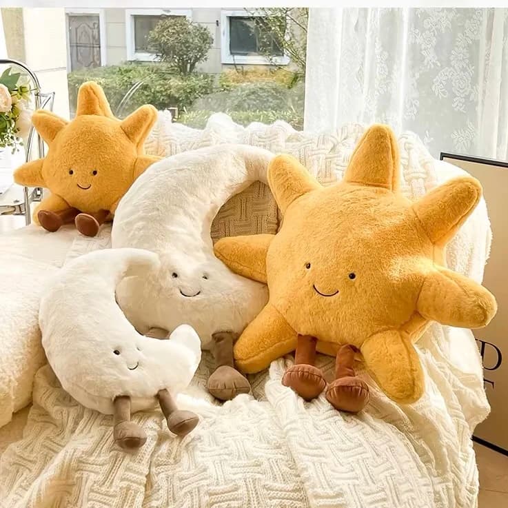 Hirsch INS Mond und Sonne Plüschpuppe gefüllt Cartoon kuschelig Kawaii Himmel Kissen mit Beinen sitzend Dekor Kissen für Schlafzimmer Sofa Stuhl