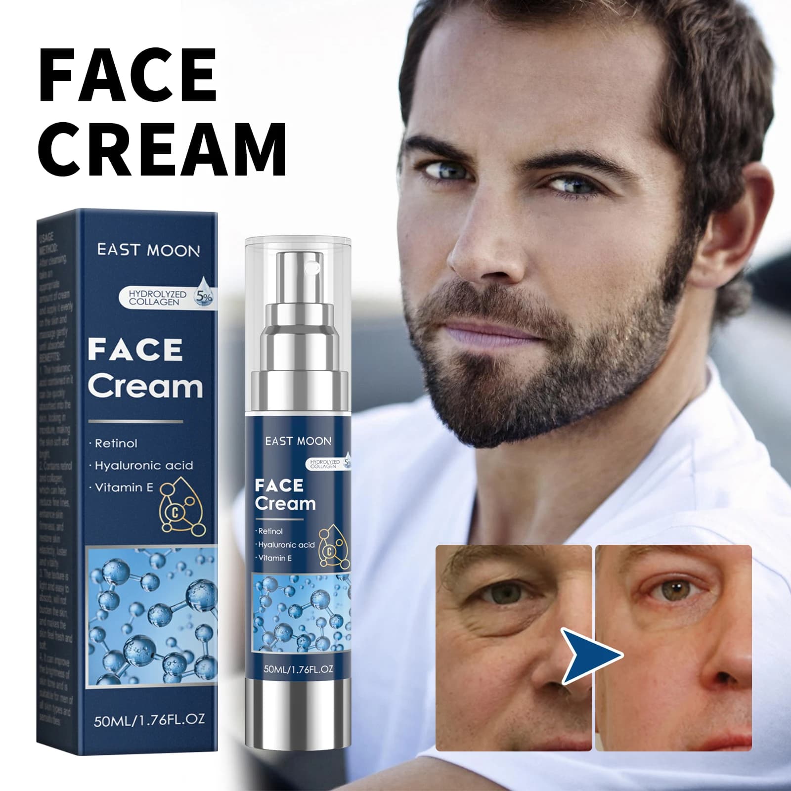 Retinol-Gesichtscreme für Männer, straffend, hebend, aufhellend, verblasst feine Linien, Anti-Schwellungen, feuchtigkeitsspendend, nährend,