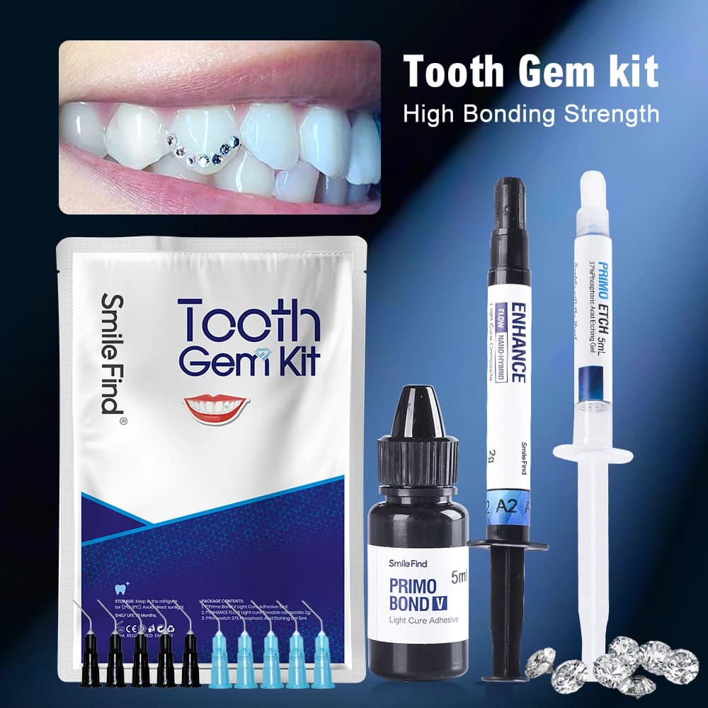 Diy Zahn Edelstein Kit mit aushärten Licht und Kleber Kristalle Zahnschmuck Starter Kit Tiktok Diamanten Edelsteine Kit Kieferorthopädie Produkt