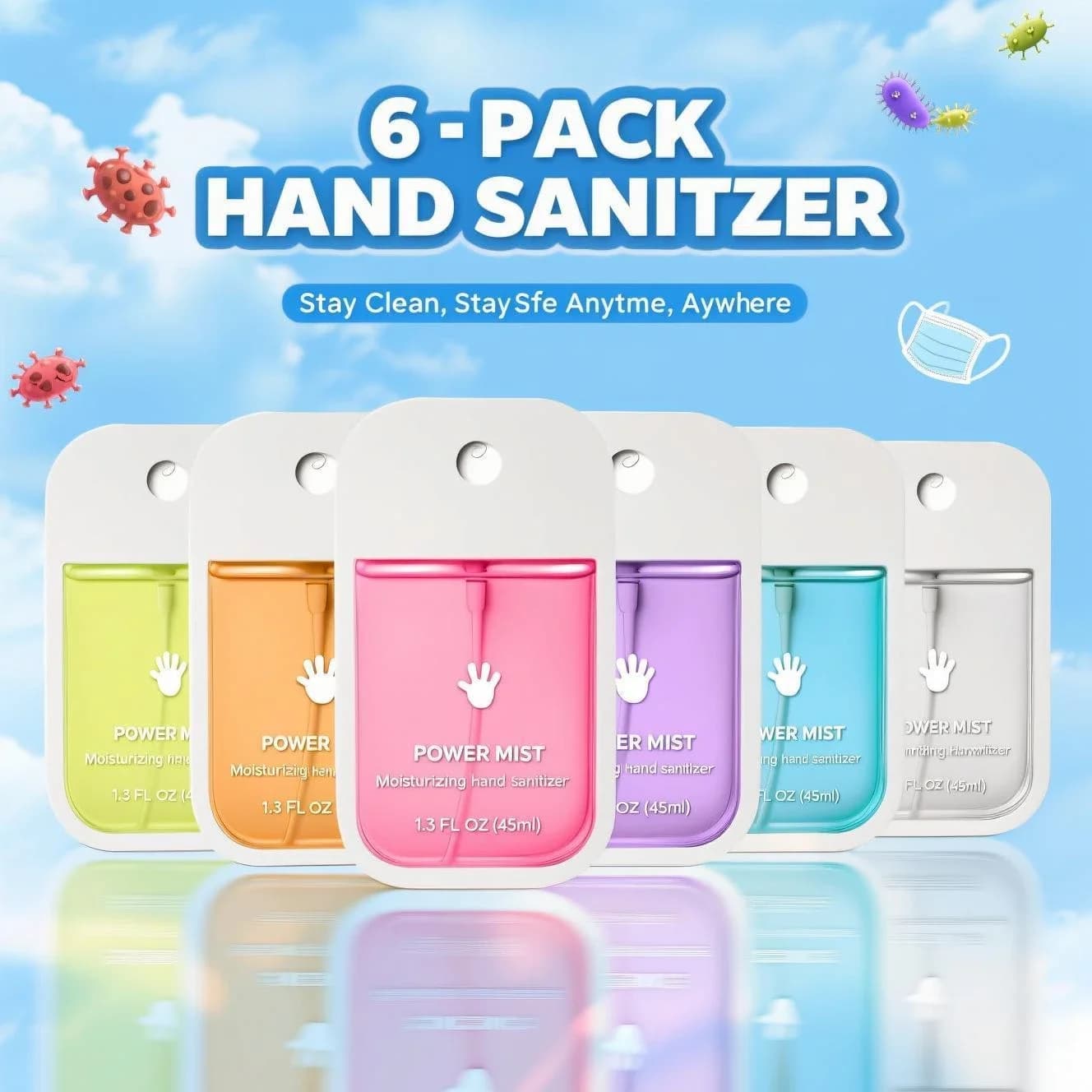 Reisegröße Handdesinfektionsspray 1-6er-Pack - Alkoholfrei & Feuchtigkeitsspendendes Gel, 45ml Flaschen für Unterwegs, Büro & Tägliche Pflege.